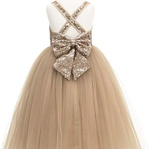 EKidsBridal Champagne Flower Girl Crossed Straps A-Line Girl Dresses